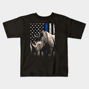 Rhino Royalty American Flag, Tee Triumph for Wildlife Enthusiasts Kids T-Shirt